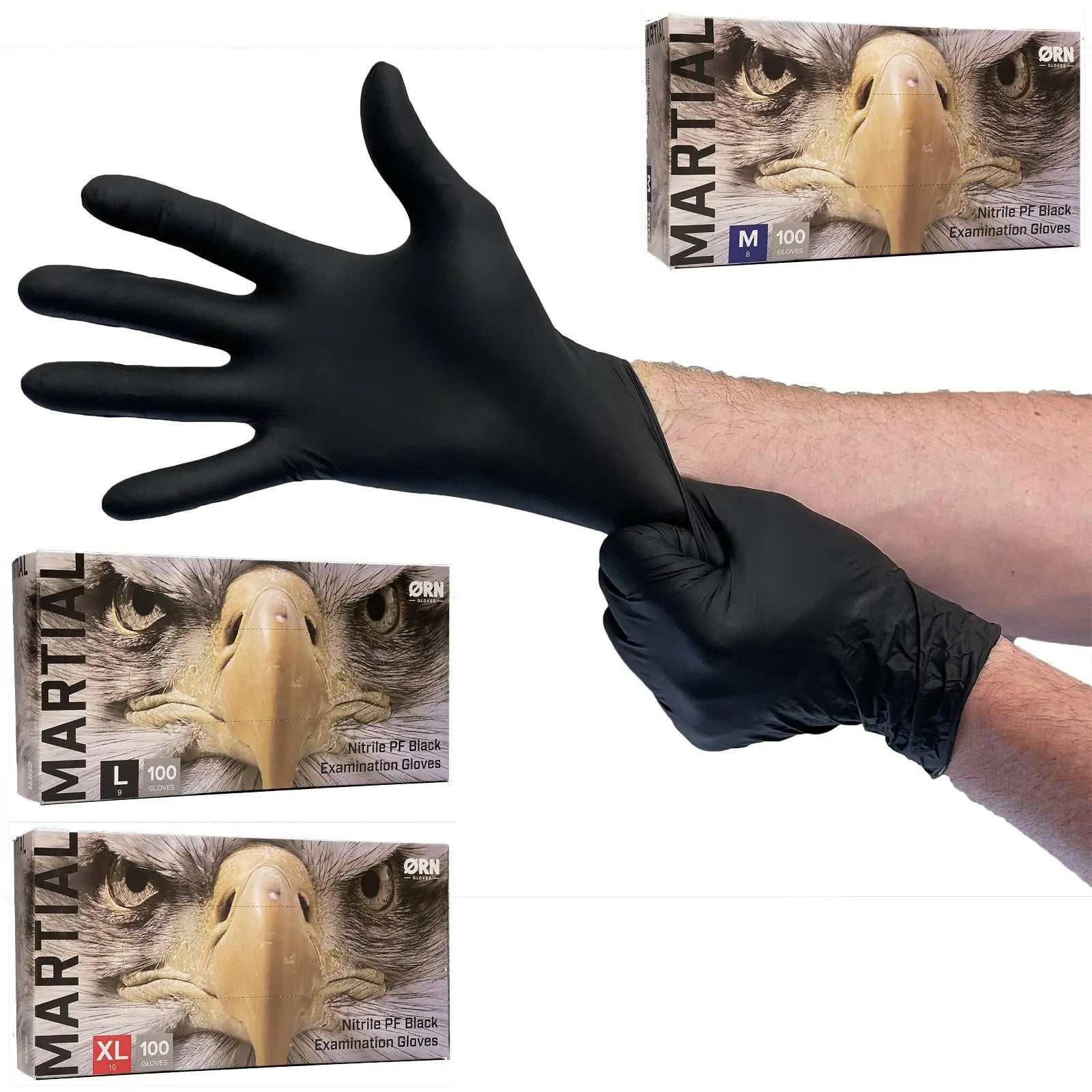 ORN Nitrile Disposable Gloves Martial Black Powder Latex Free 100 Box - Choose Size  White Rose Tools