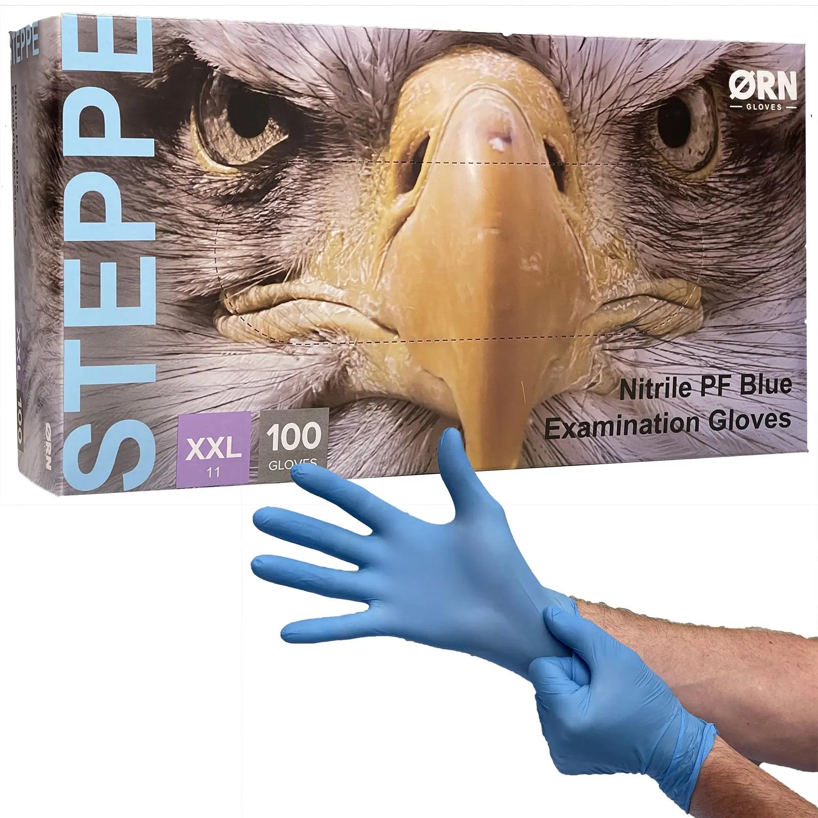 ORN Nitrile Disposable Gloves Steppe Classic Blue Powder Latex Free 100 Box - Choose Size White Rose Tools