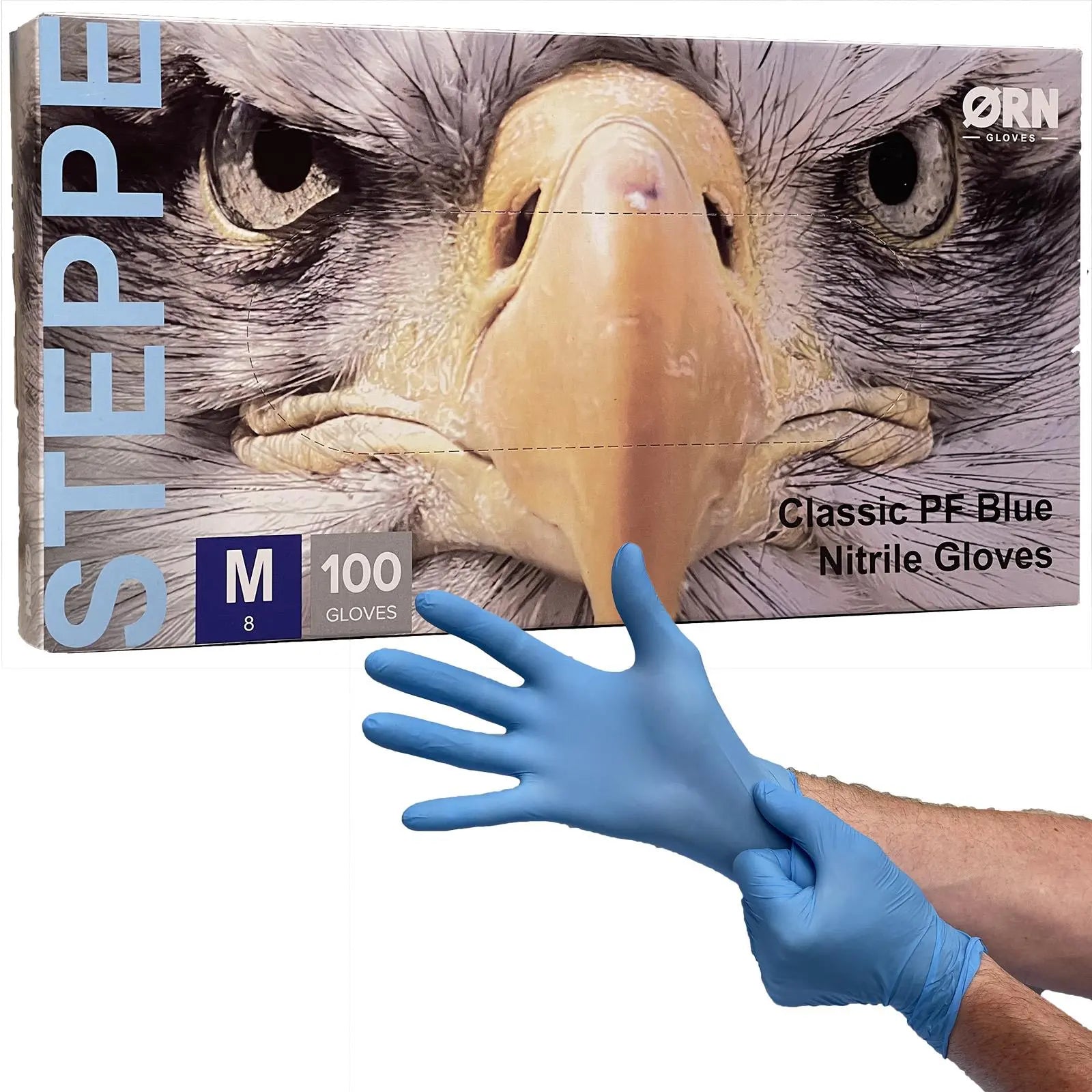 ORN Nitrile Disposable Gloves Steppe Classic Blue Powder Latex Free 100 Box - Choose Size  White Rose Tools