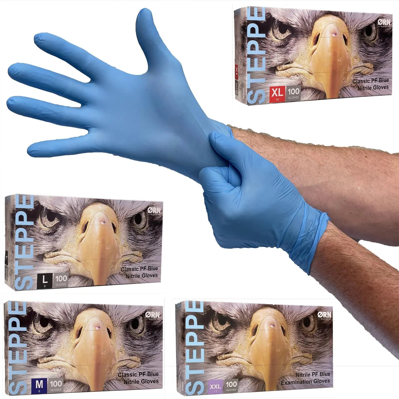 ORN Nitrile Disposable Gloves Steppe Classic Blue Powder Latex Free 100 Box - Choose Size  White Rose Tools