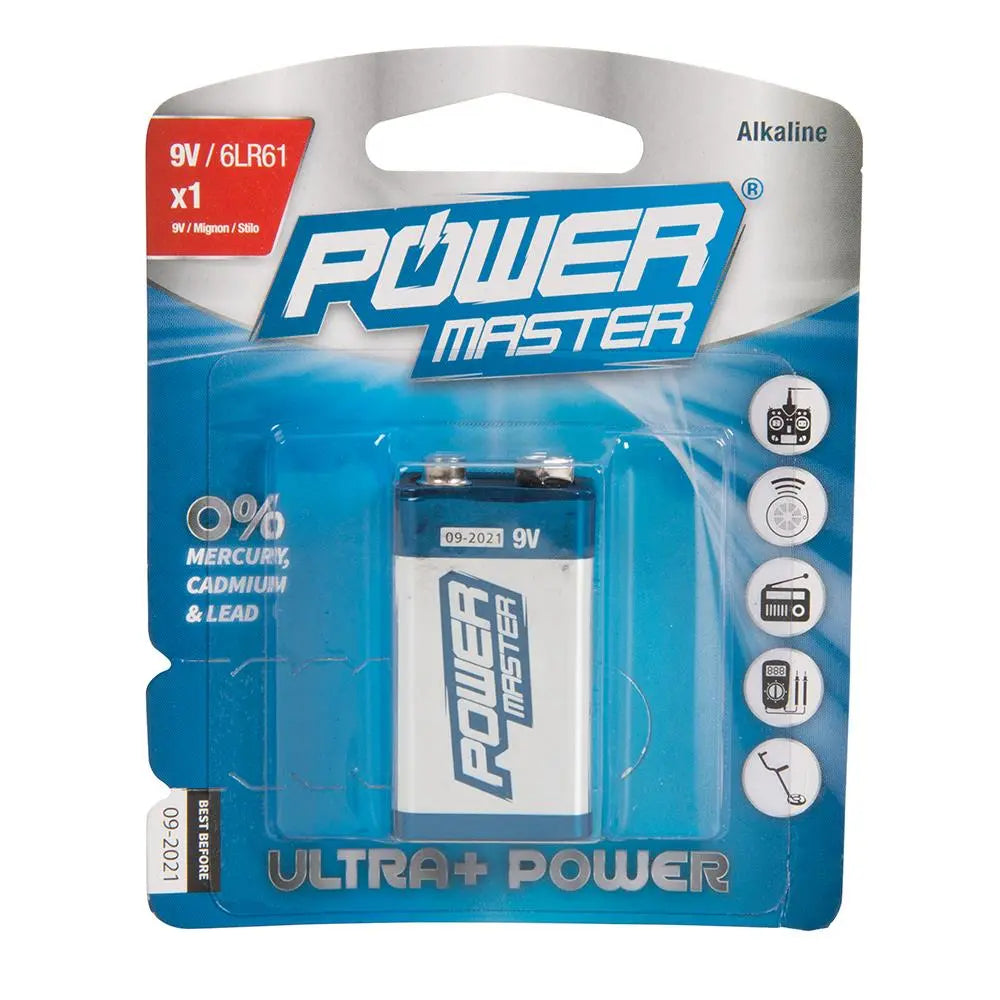 Powermaster 9V Super Alkaline Battery 6LR61 Single 531078  White Rose Tools