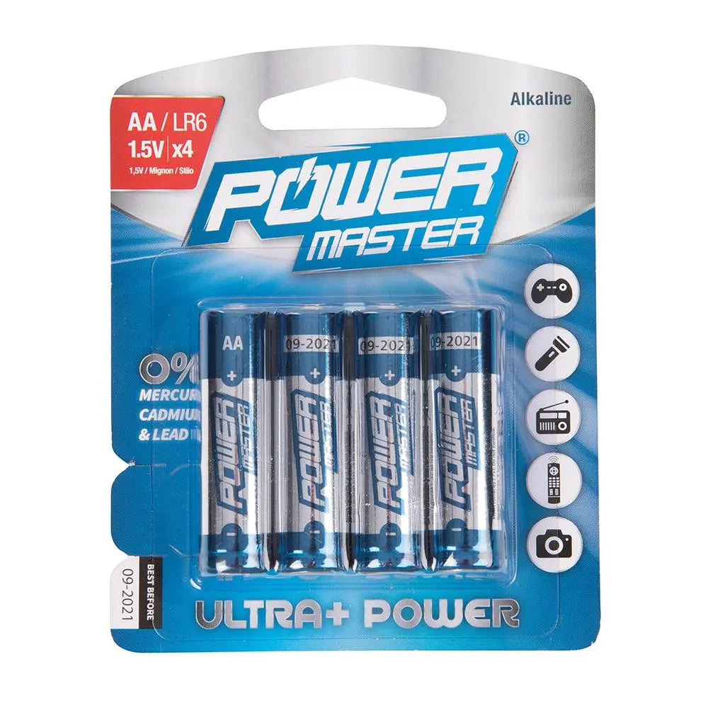 Powermaster AA Super Alkaline Battery LR6 4pk 992118  White Rose Tools