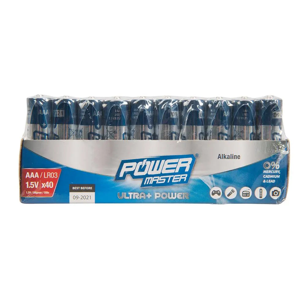 Powermaster AAA Super Alkaline Battery LR03 40pk 867060  White Rose Tools