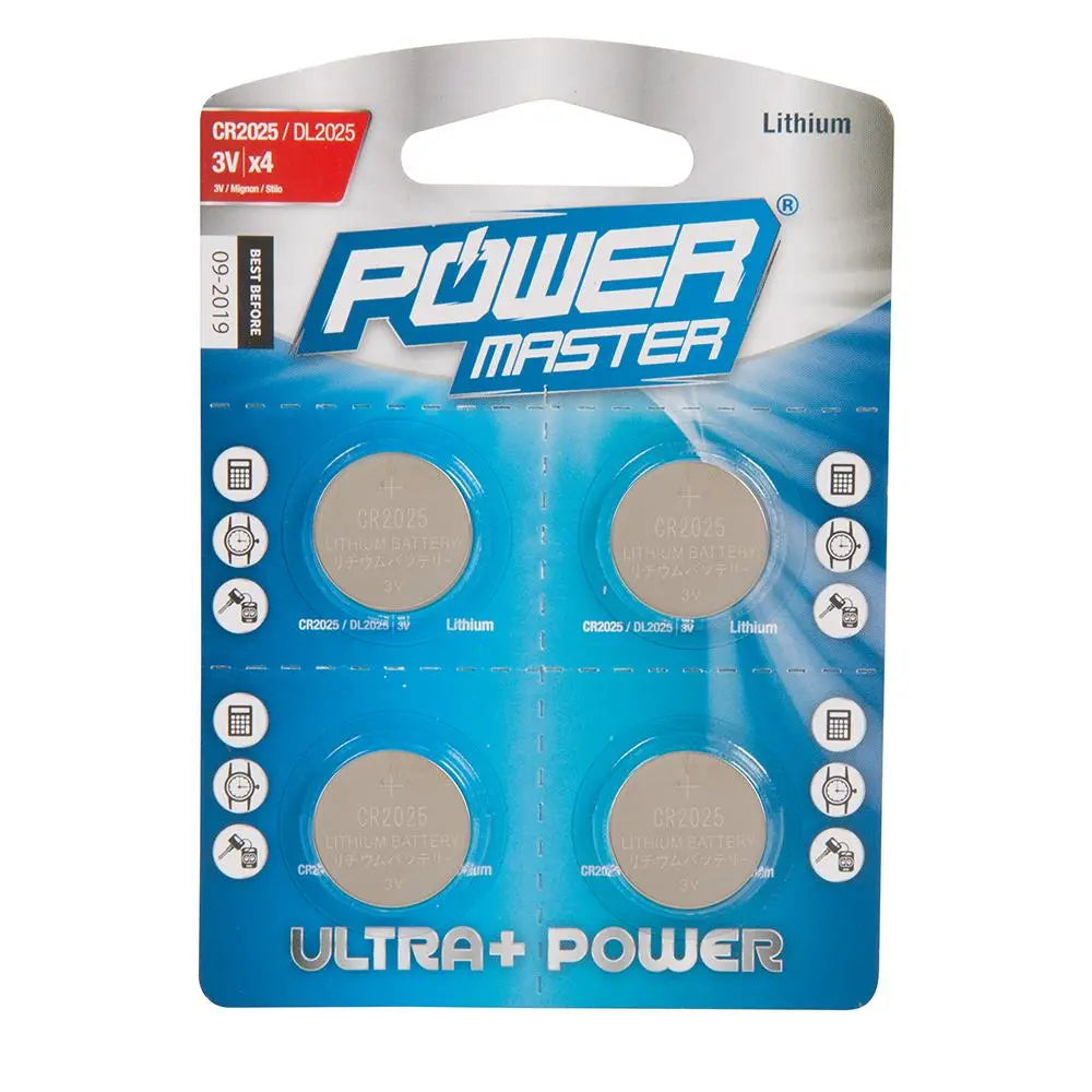 Powermaster Lithium Button Cell Battery CR2025 4pk 458775  White Rose Tools
