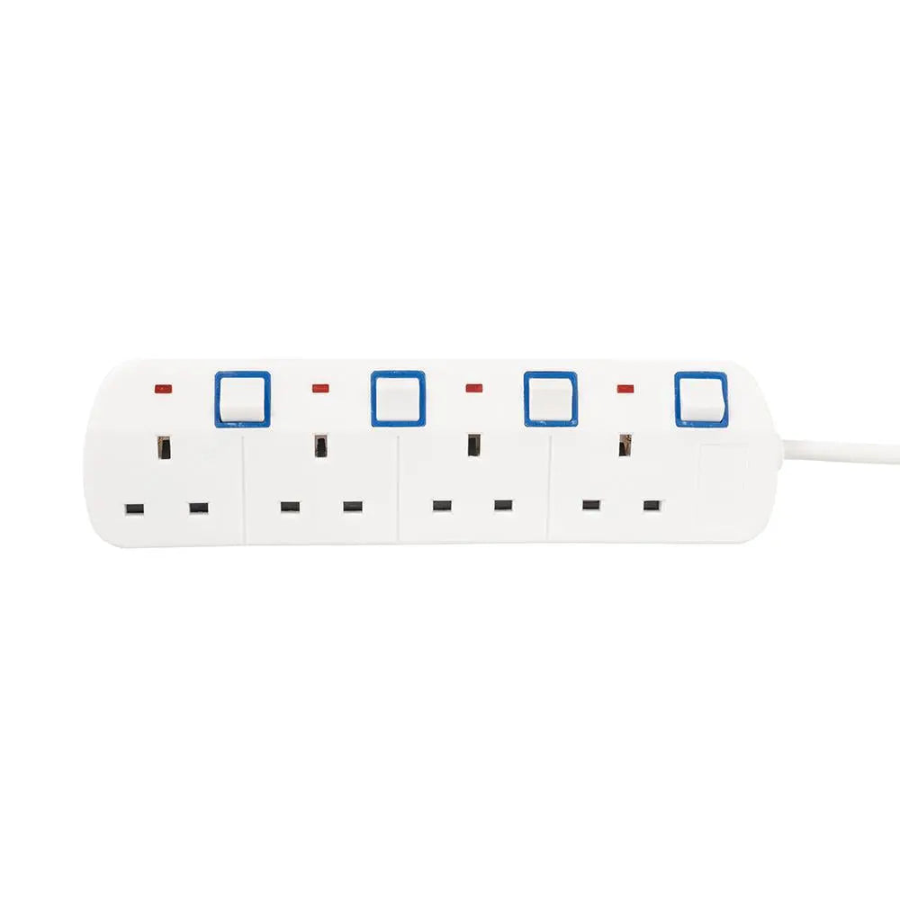 Powermaster Switched Extension Lead with Neon Indicator 230V 4-Gang 2m 341158 White Rose Tools