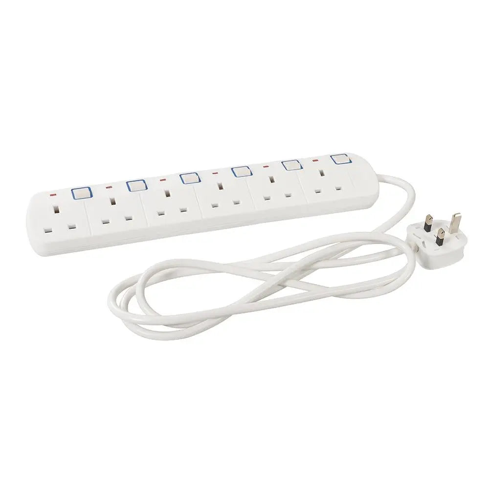 Powermaster Switched Extension Lead with Neon Indicator 230V 6-Gang 2m 379955 White Rose Tools