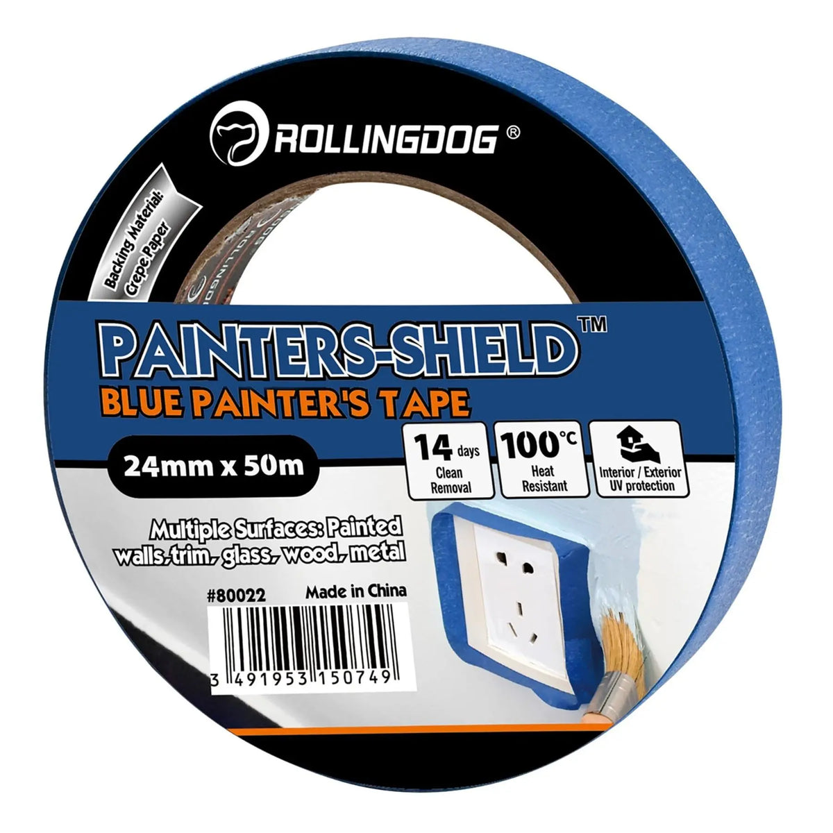 Rollingdog PAINTERS-SHIELD™ Blue Masking Tape 50m x 24mm 09656 White Rose Tools