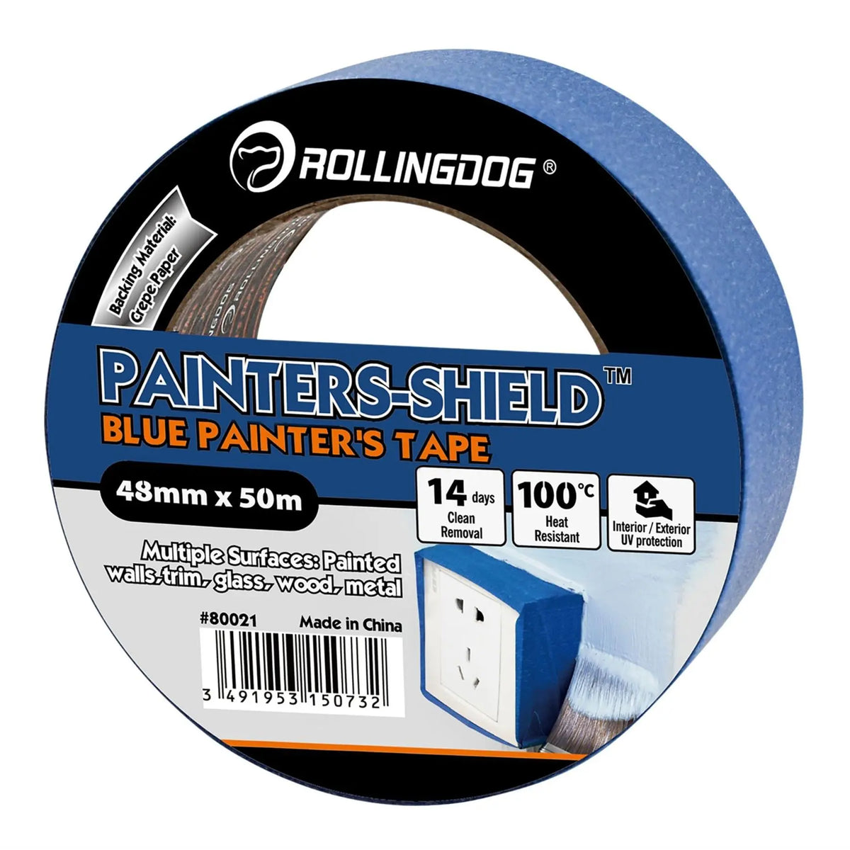 Rollingdog PAINTERS-SHIELD™ Blue Masking Tape 50m x 48mm 09660 White Rose Tools
