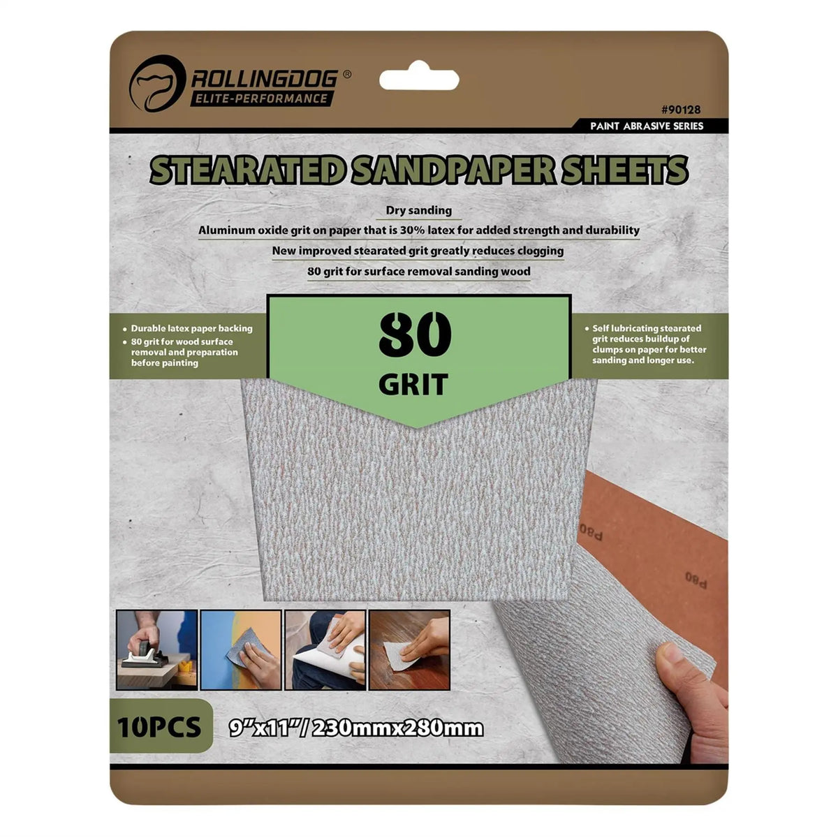 Rollingdog Stearated Sanding Sheets 230 x 280mm 80 Grit (Pack of 10) 09653 White Rose Tools