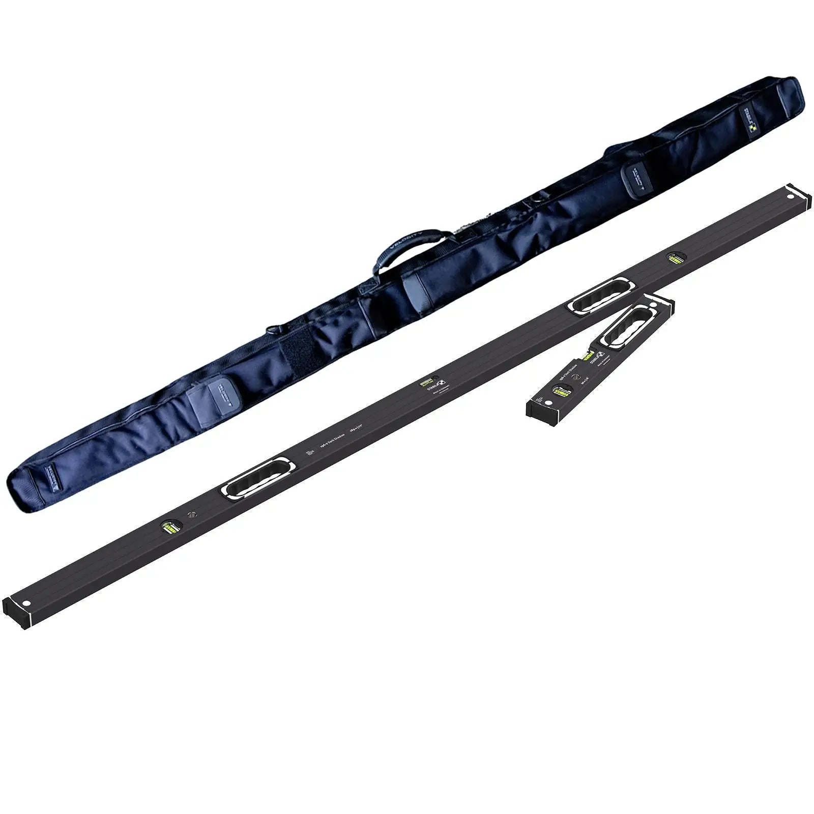 STABILA Dark Shadow Type 196-2 Spirit Level Set Twin Pack 40cm 183cm with Velocity 200cm Level Bag White Rose Tools