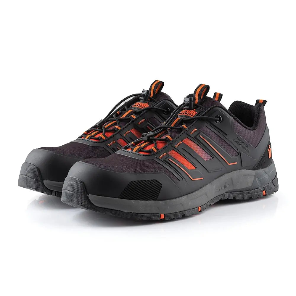 Scruffs Air Safety Trainers Black / Orange - Choose Size  White Rose Tools