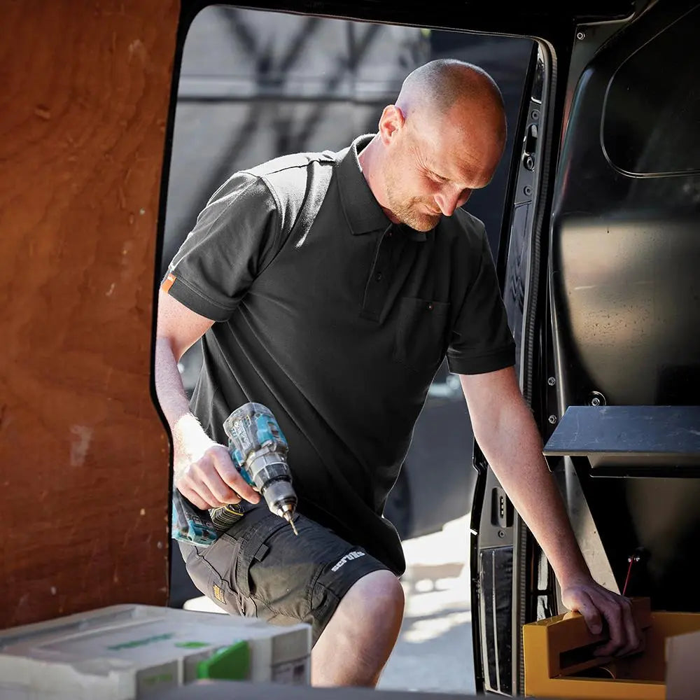 Scruffs Eco Worker Polo Shirt Black - Choose Size White Rose Tools