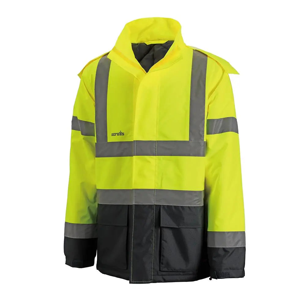 Scruffs High Visibility Waterproof Jacket Class 3 Yellow / Navy - Choose Size  White Rose Tools
