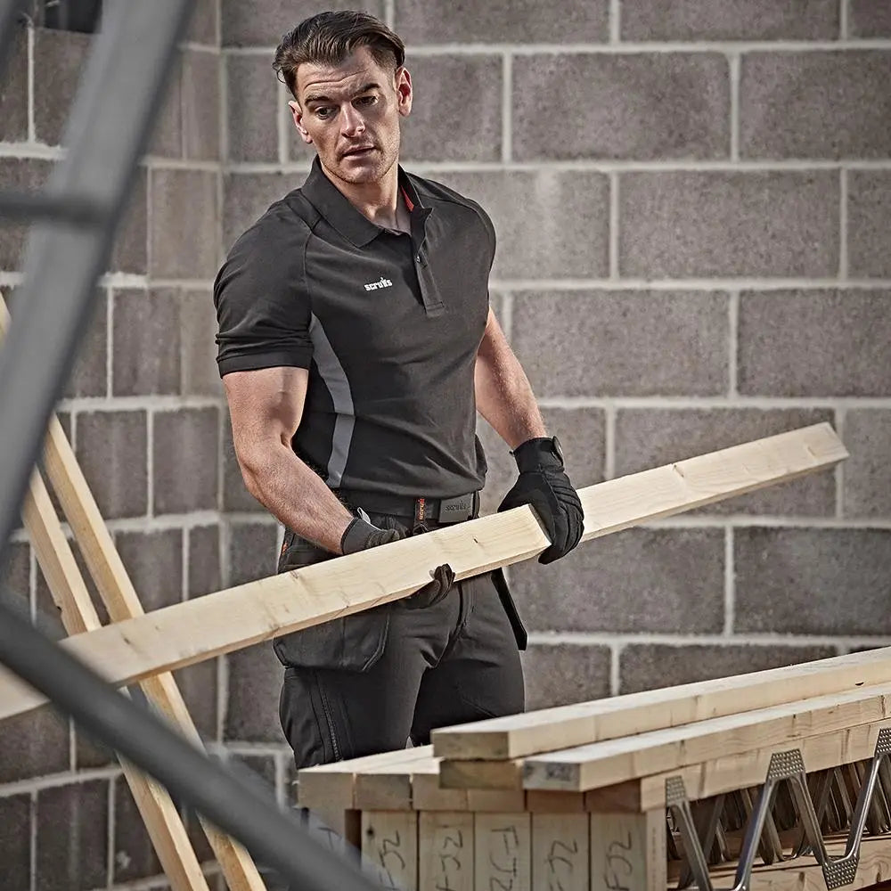 Scruffs Tech Polo Shirt Black - Choose Size  White Rose Tools