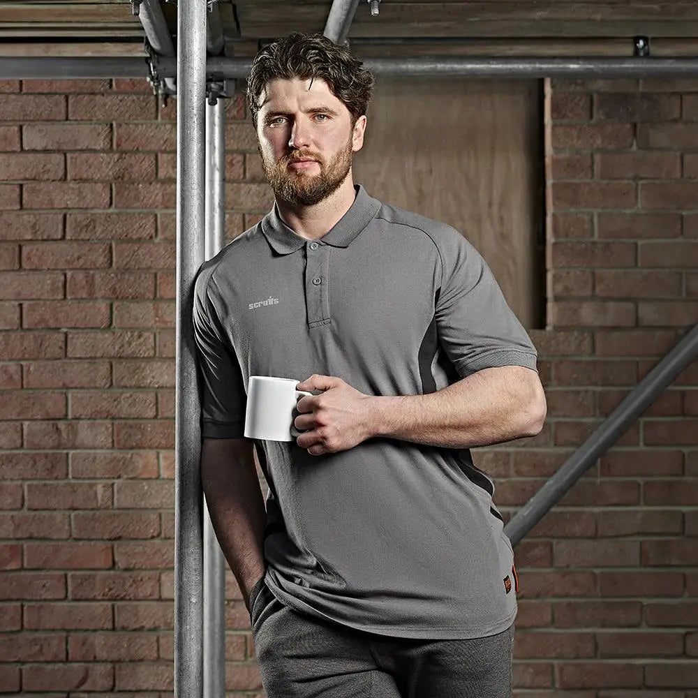 Scruffs Tech Polo Shirt Graphite - Choose Size  White Rose Tools