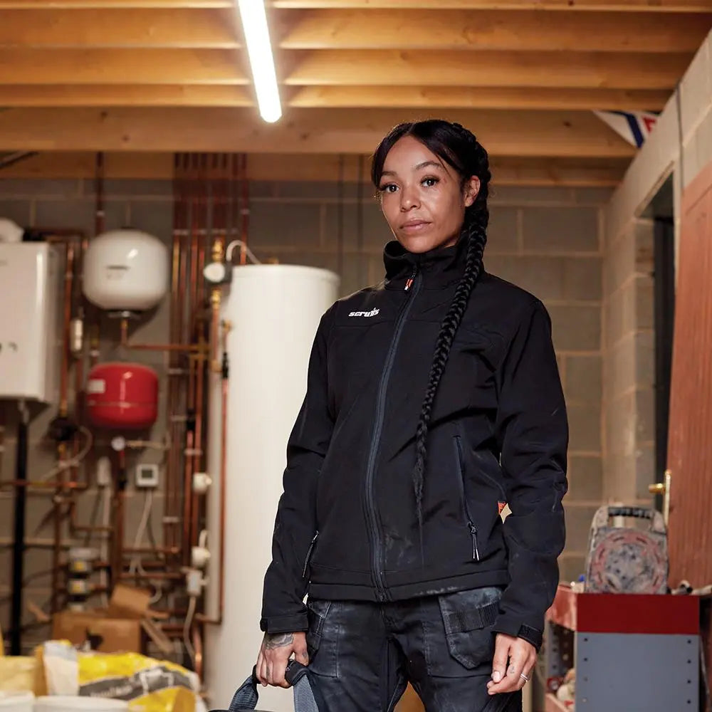 Scruffs Women's Trade Softshell Jacket Black - Choose Size  White Rose Tools