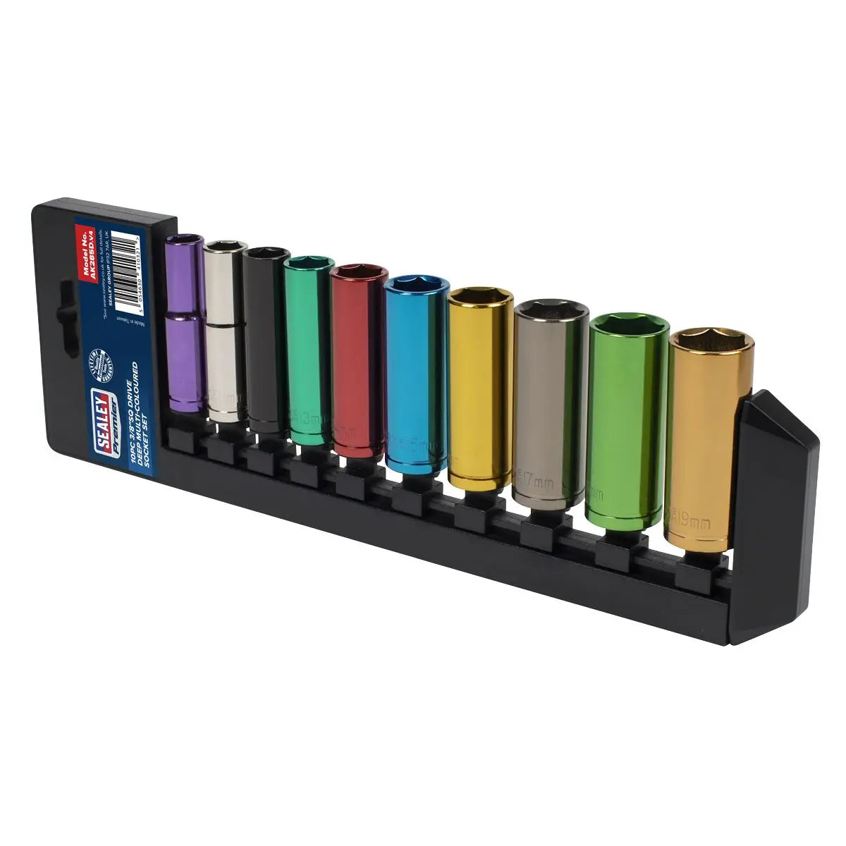 Sealey 10 Piece 3/8" Drive Coloured Deep Socket Set 10-19mm Hex