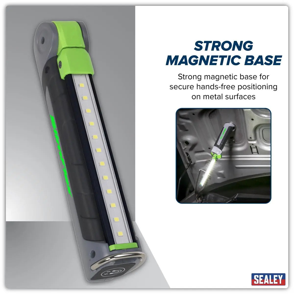 Sealey 12 SMD LED + 1W LED Rechargeable Slim Inspection Lamp Magnetic Base 400 Lumens White Rose Tools