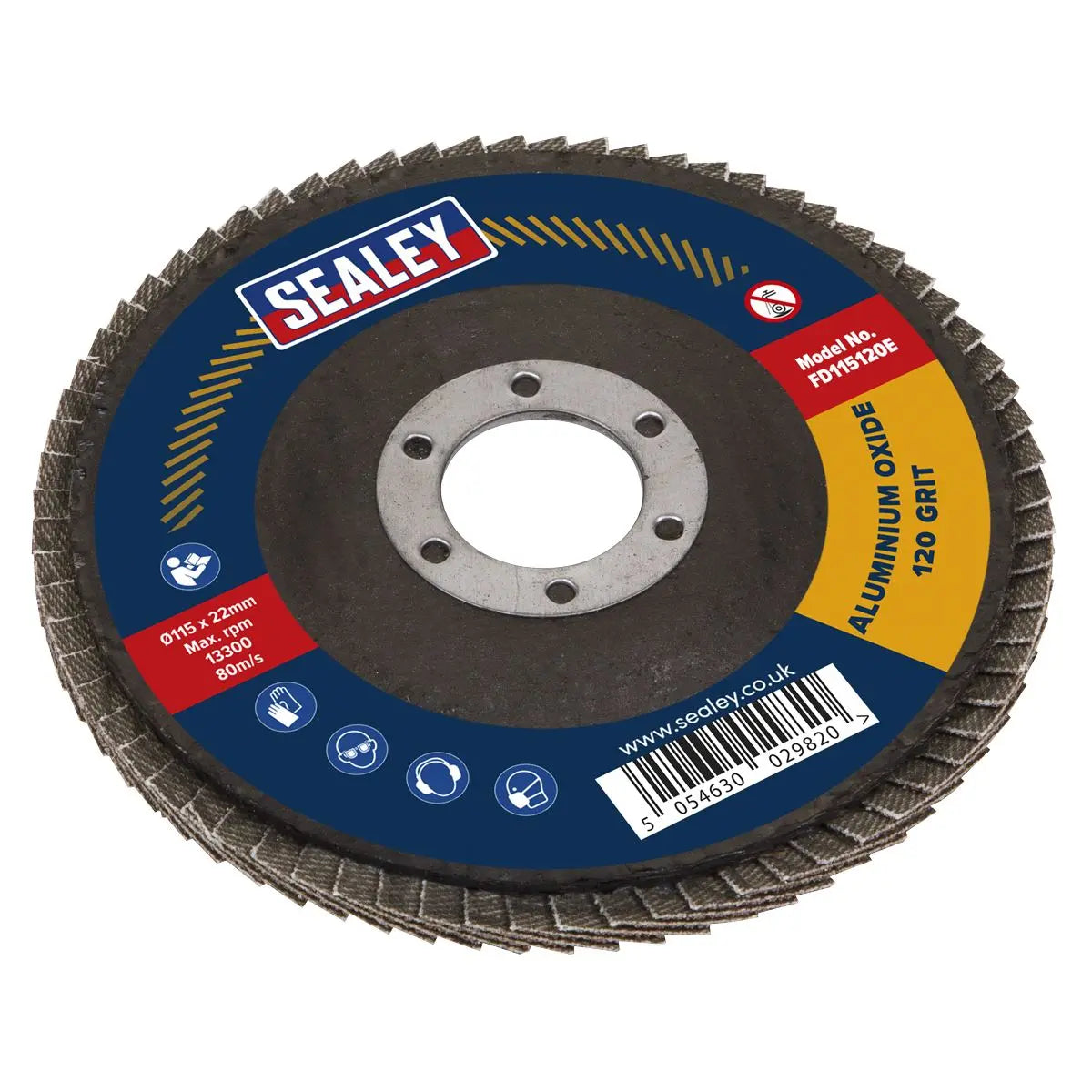 Sealey 120Grit Flap Discs Aluminium Oxide Ø115mm Ø22mm Bore - Pack of 10