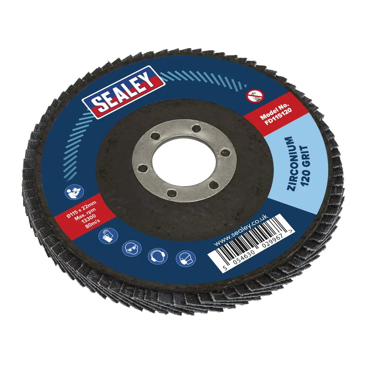 Sealey 120Grit Flap Discs Zirconium Ø115mm Ø22mm Bore - Pack of 10