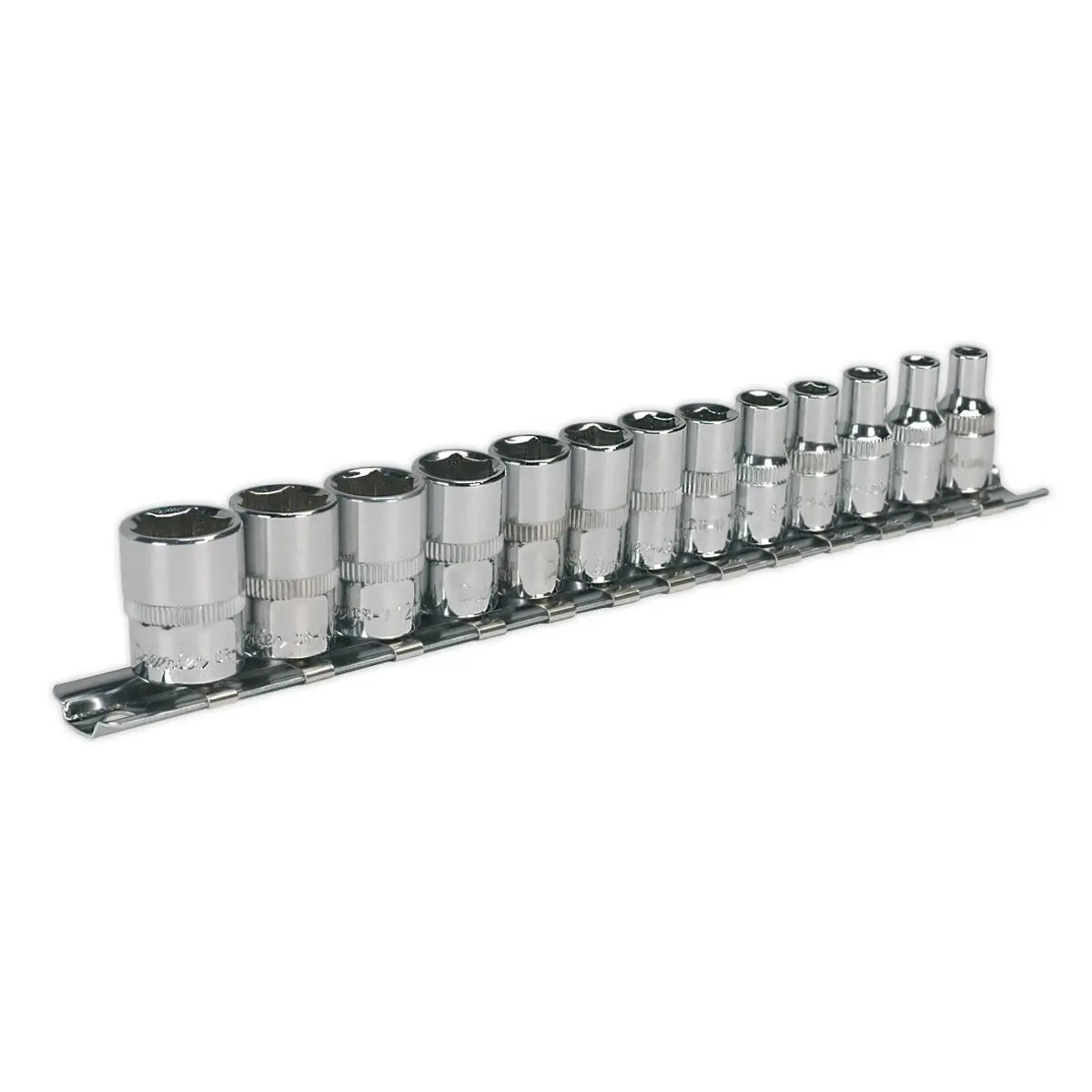 Sealey 13 Piece 1/4" Drive WallDrive Socket Set 4-14mm Chrome Finish Socket Rail