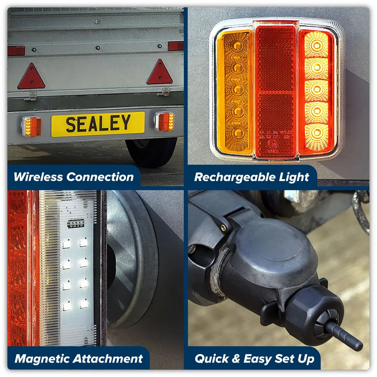 Sealey 13-Pin Wireless SMD LED Trailer Light Set 2pc White Rose Tools