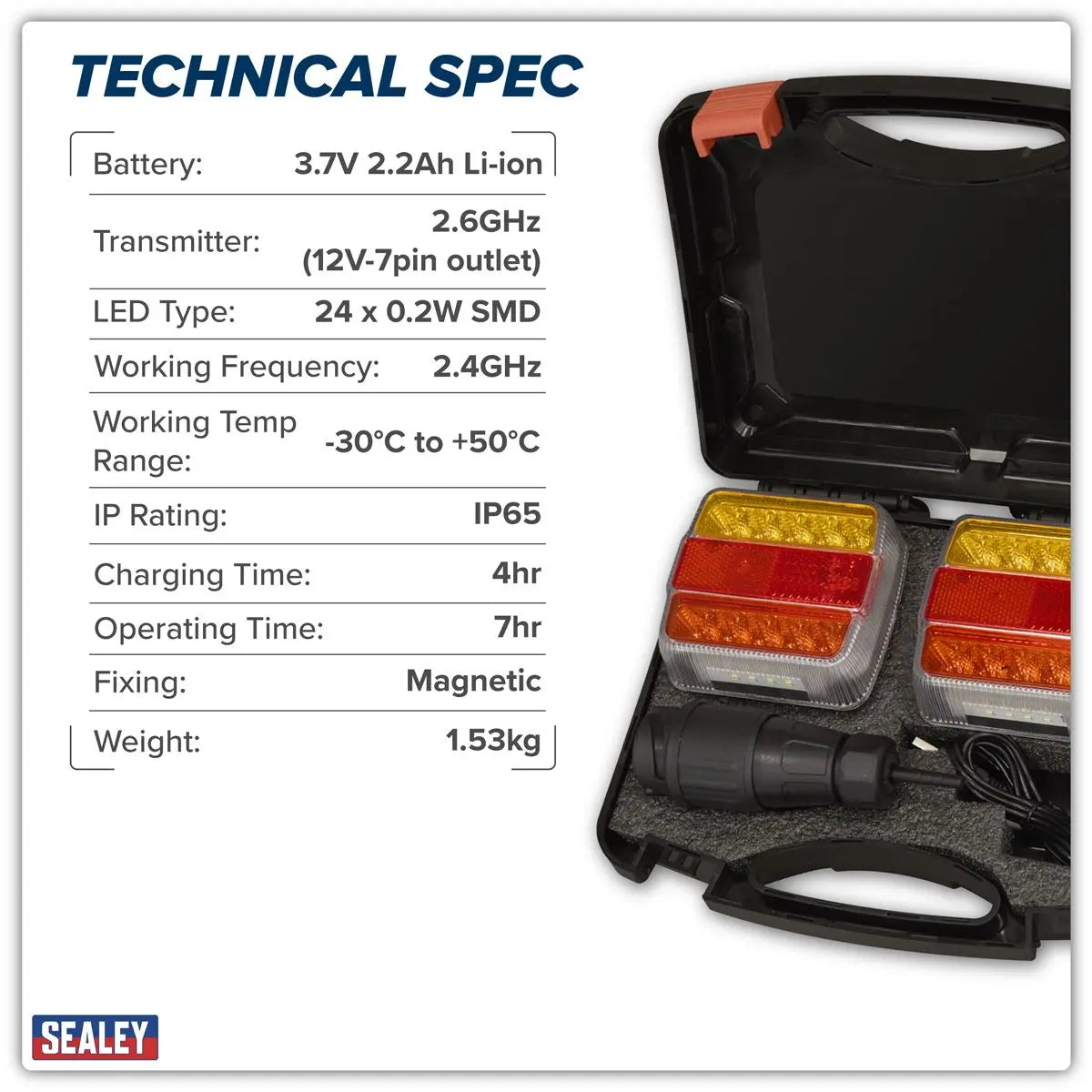 Sealey 13-Pin Wireless SMD LED Trailer Light Set 2pc White Rose Tools