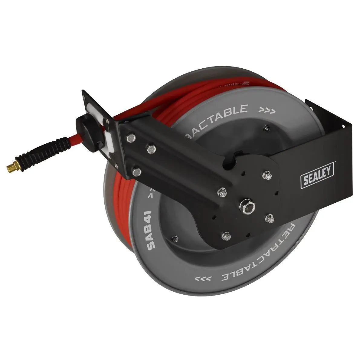 Sealey 15m Retractable Rubber Air Hose with Steel Reel 10mm ID White Rose Tools