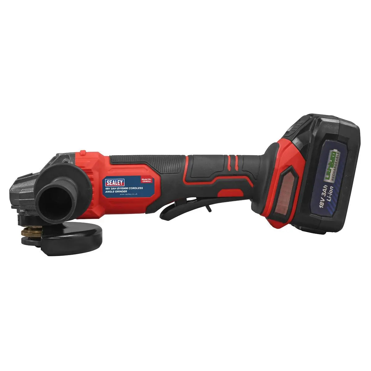 Sealey 18V 3Ah 115mm Cordless Angle Grinder - Red White Rose Tools