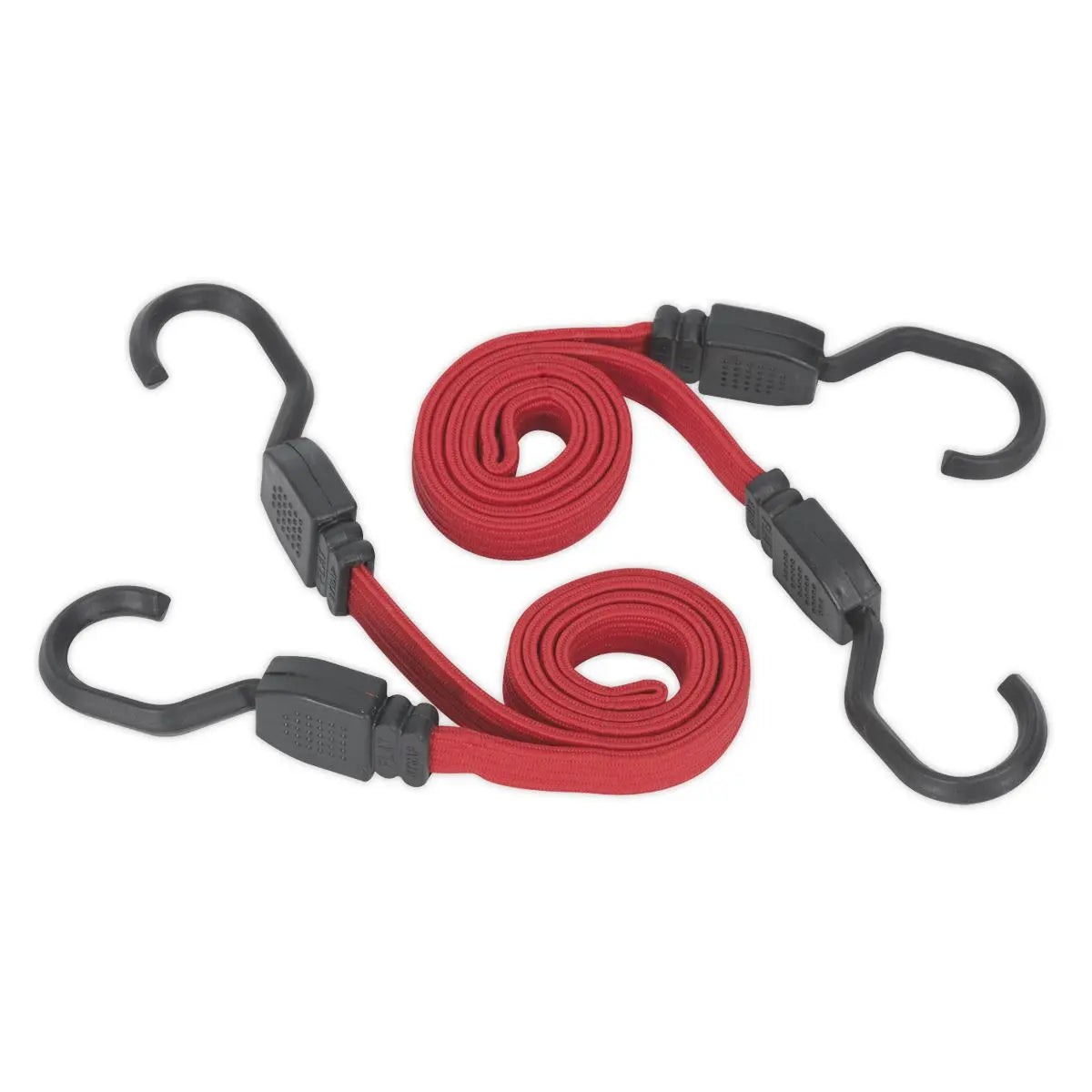 Sealey 2 Piece Flat Bungee Cord Set Red 760mm-2000mm Heavy-Duty Steel Hooks Tie