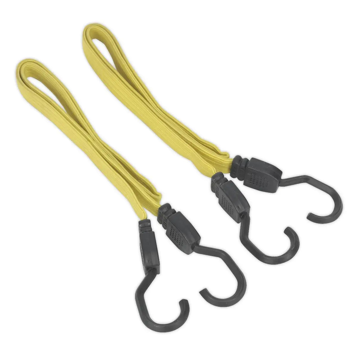 Sealey 2 Piece Flat Bungee Cord Set Yellow 910mm-2200mm Heavy-Duty Steel Hooks
