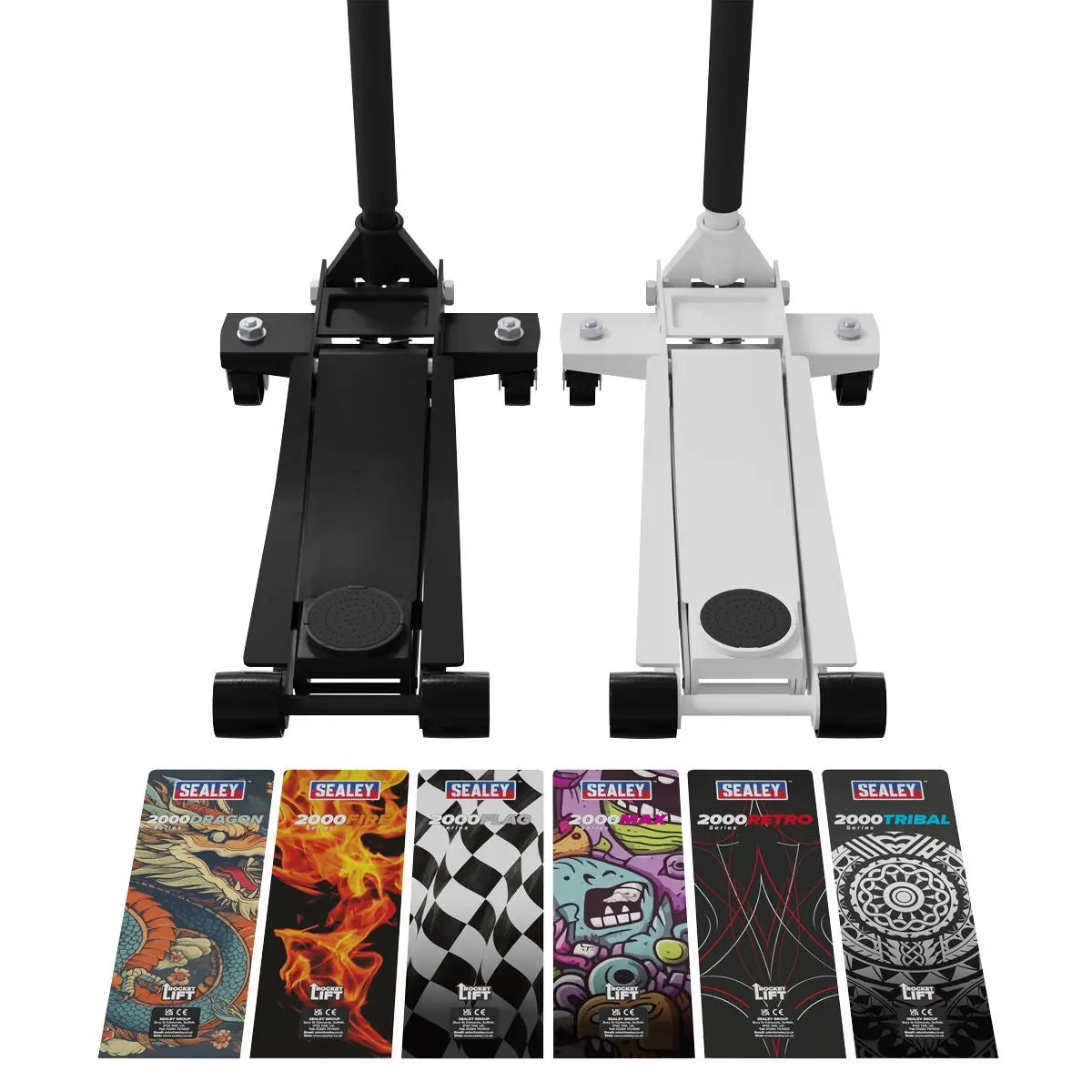 Sealey 2 Tonne Low Entry Profile Trolley Jack Rocket Lift Black 6 Custom Designs  White Rose Tools
