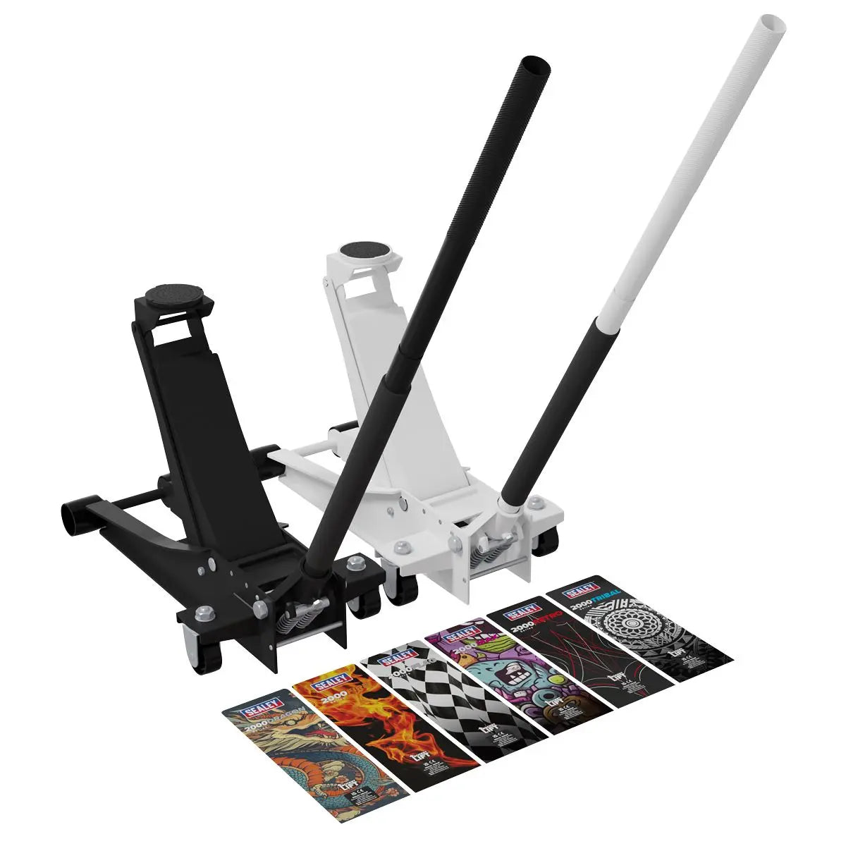 Sealey 2 Tonne Low Entry Profile Trolley Jack Rocket Lift Black 6 Custom Designs  White Rose Tools