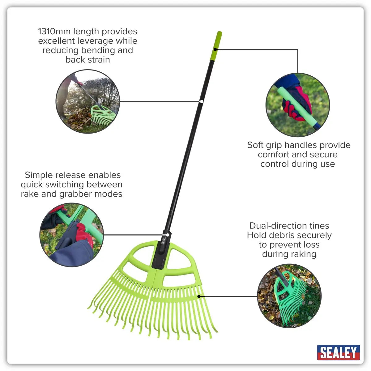 Sealey 2-in-1 Rake & Leaf Grabber White Rose Tools