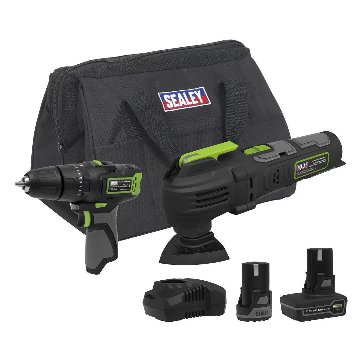 Sealey 2 x 10.8V SV10.8 Series Combi Drill & Multi-Tool Kit  White Rose Tools