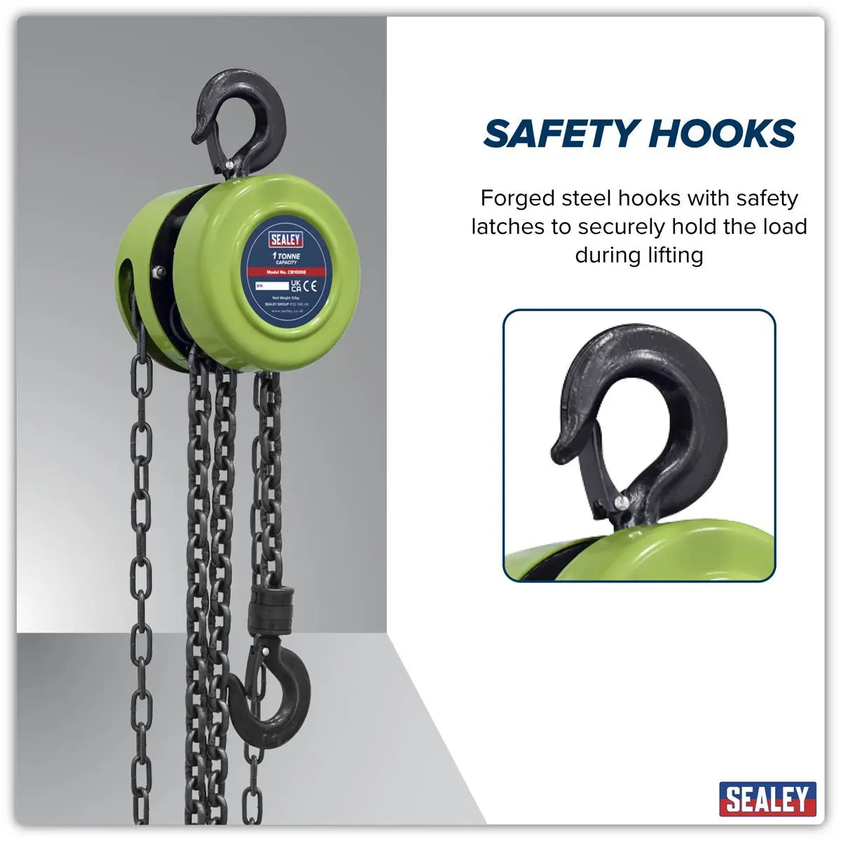 Sealey 2.5m Chain Block 1 Tonne White Rose Tools