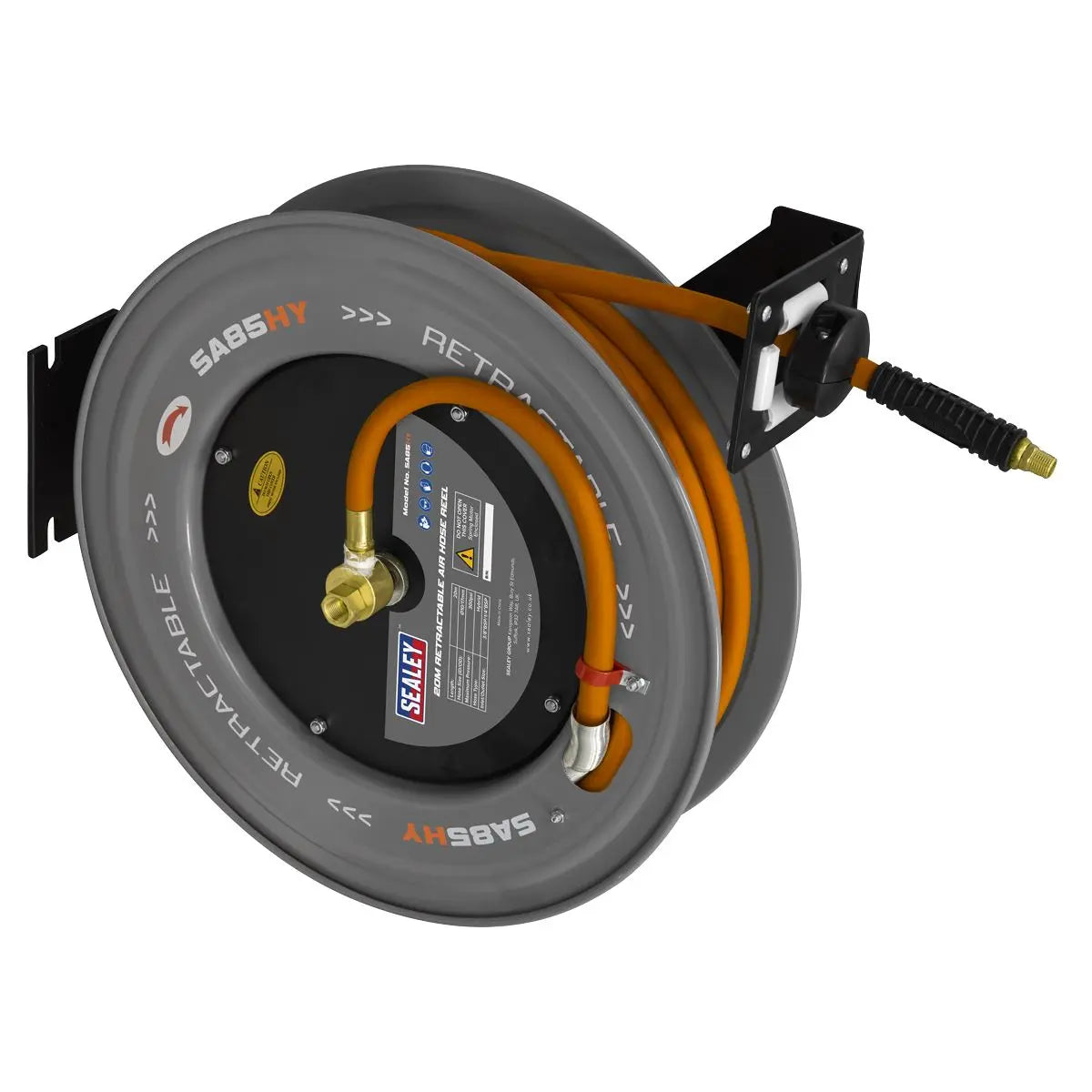 Sealey 20m Retractable High-Visibility Hybrid Air Hose with Steel Reel 10mm ID White Rose Tools