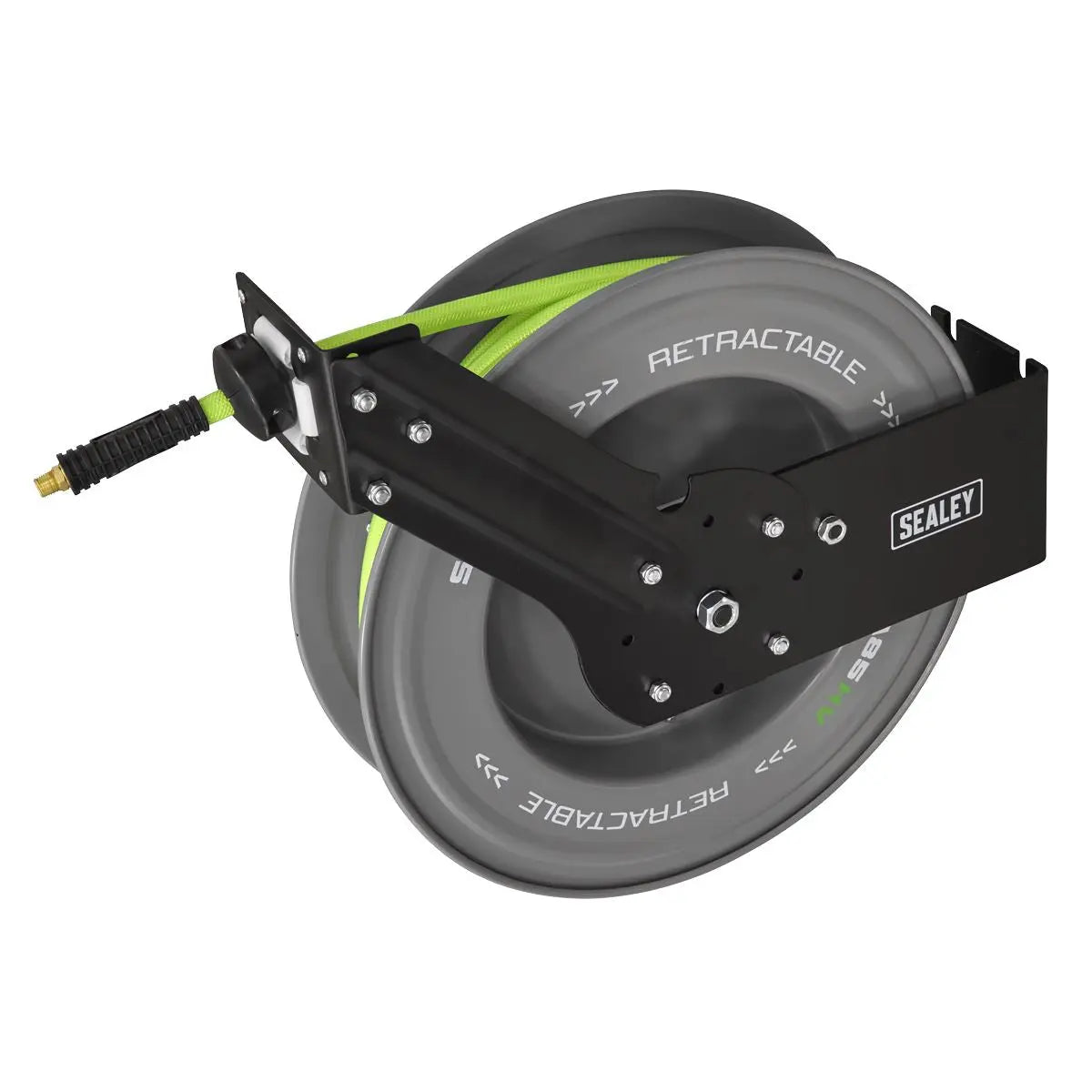 Sealey 20m Retractable High-Visibility PVC Air Hose with Steel Reel 10mm ID White Rose Tools