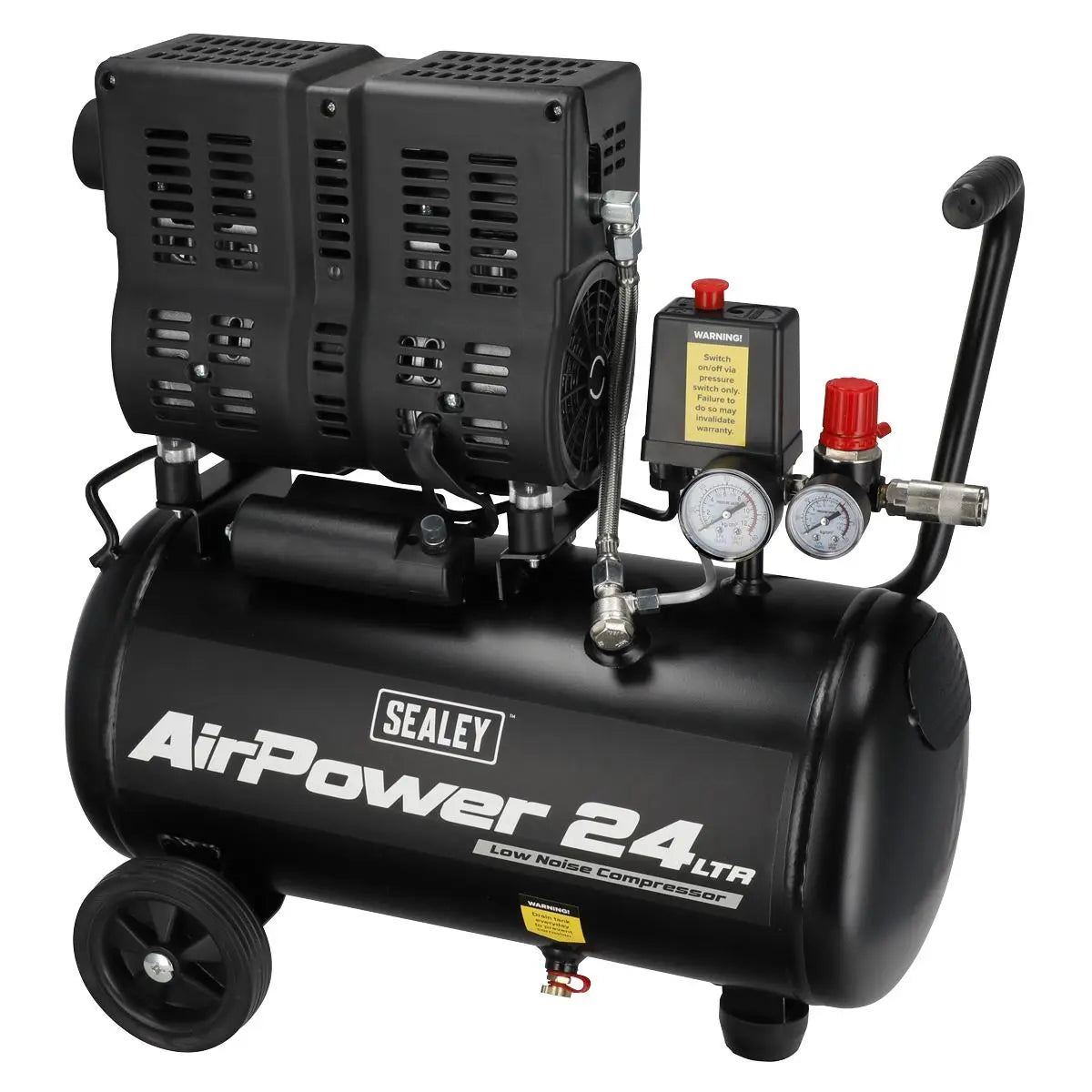 Sealey 24L Low Noise Oil Free Direct Drive Air Compressor 1hp White Rose Tools