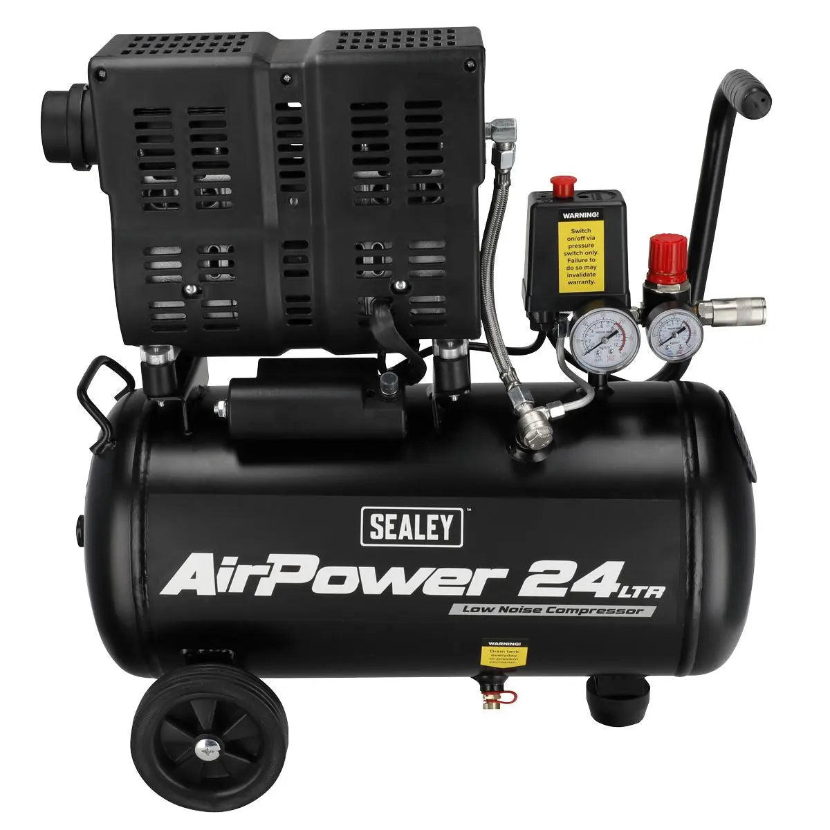 Sealey 24L Low Noise Oil Free Direct Drive Air Compressor 1hp White Rose Tools