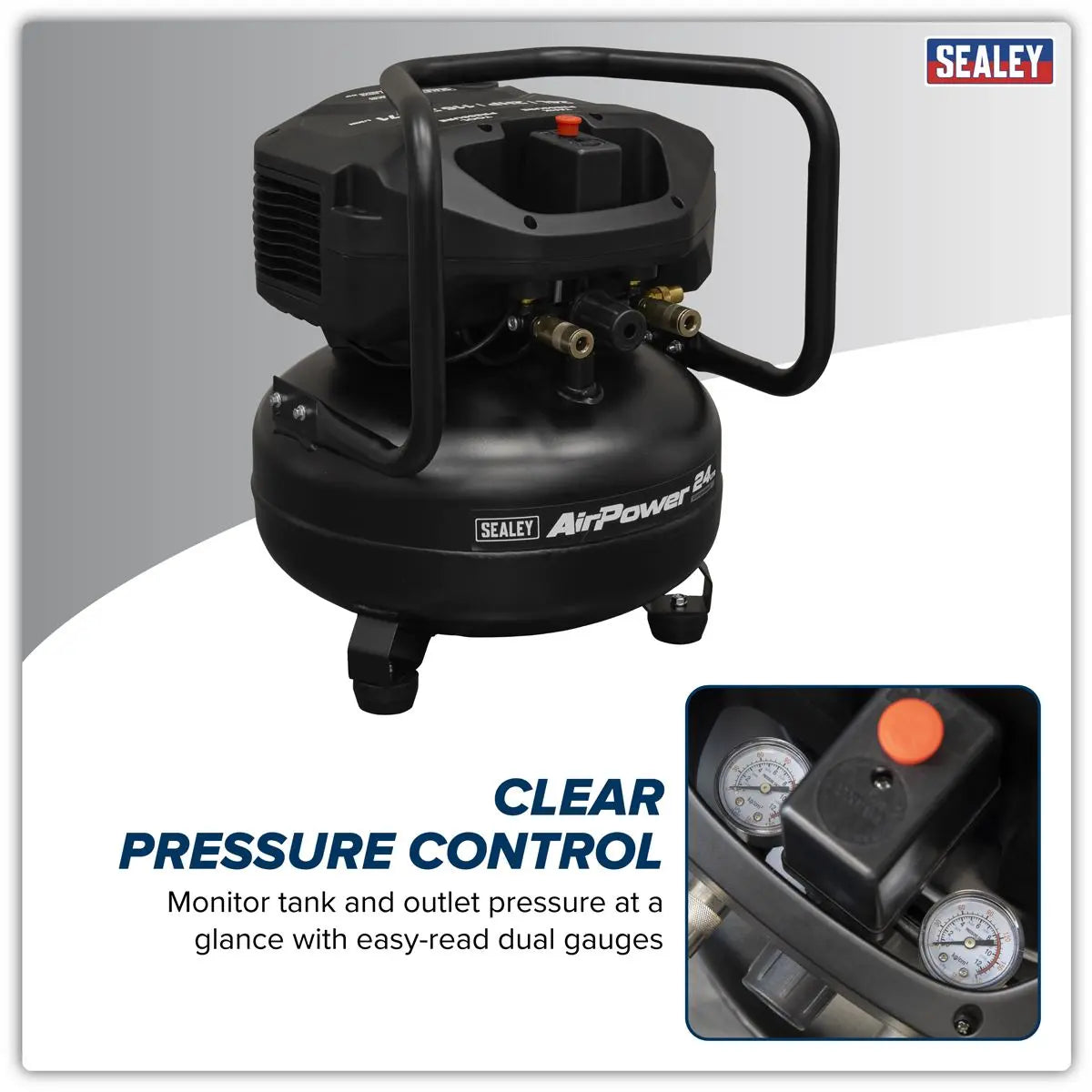 Sealey 24L Oil Free Belt Drive Vertical Compressor 2hp White Rose Tools
