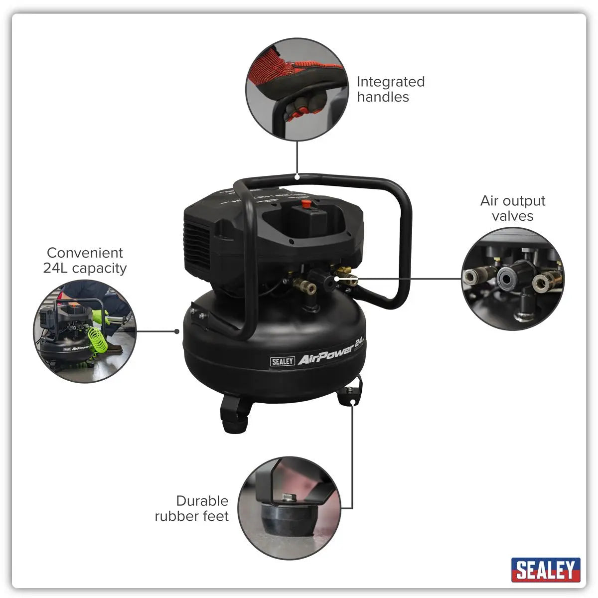 Sealey 24L Oil Free Belt Drive Vertical Compressor 2hp White Rose Tools
