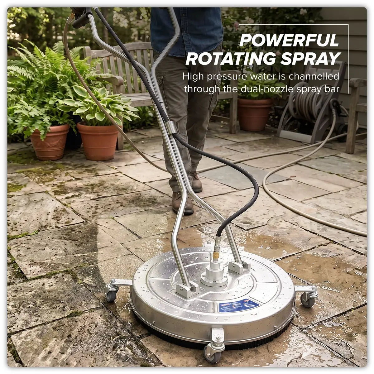 Sealey 24" Surface Cleaner with Dual Handle & Rotating Spray Bar - Stainless Steel White Rose Tools
