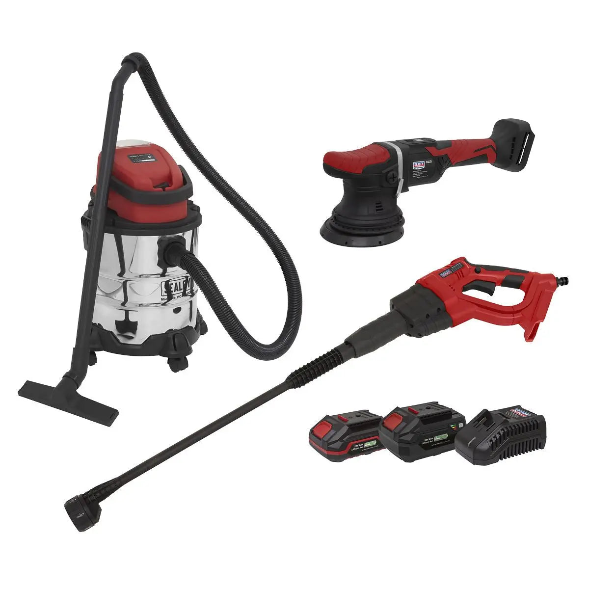 Sealey 3 x 20V SV20 Series Cordless Car Valeting Combo Kit - 2 Batteries White Rose Tools