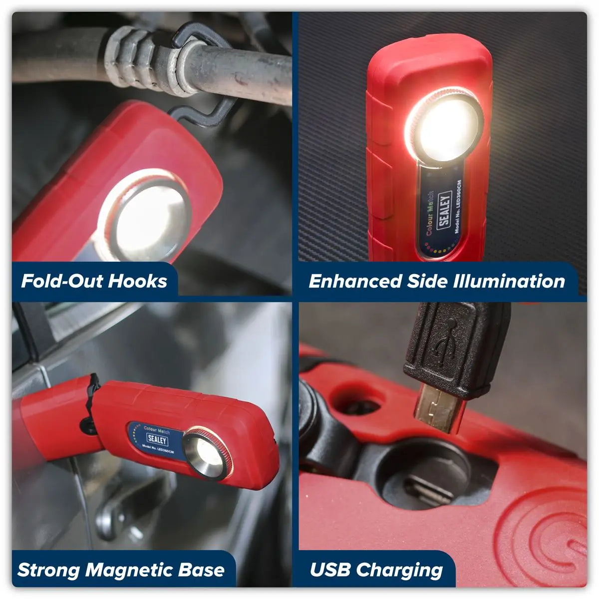 Sealey 360° Rechargeable 5W COB LED Inspection Lamp Colour Matching CRI 95 White Rose Tools