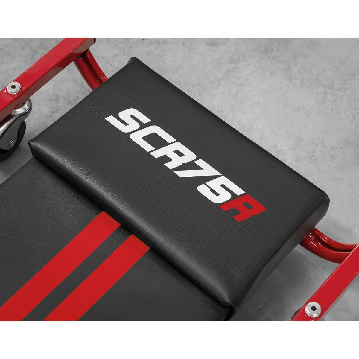 Sealey 36" Deluxe American-Style Creeper with Steel Frame & 6 Wheels - Red White Rose Tools