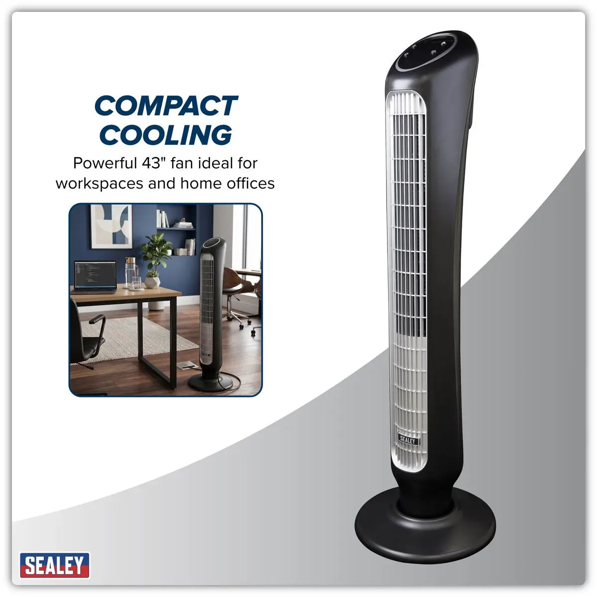 Sealey 43" Quiet High Performance Oscillating Tower Fan 230V White Rose Tools