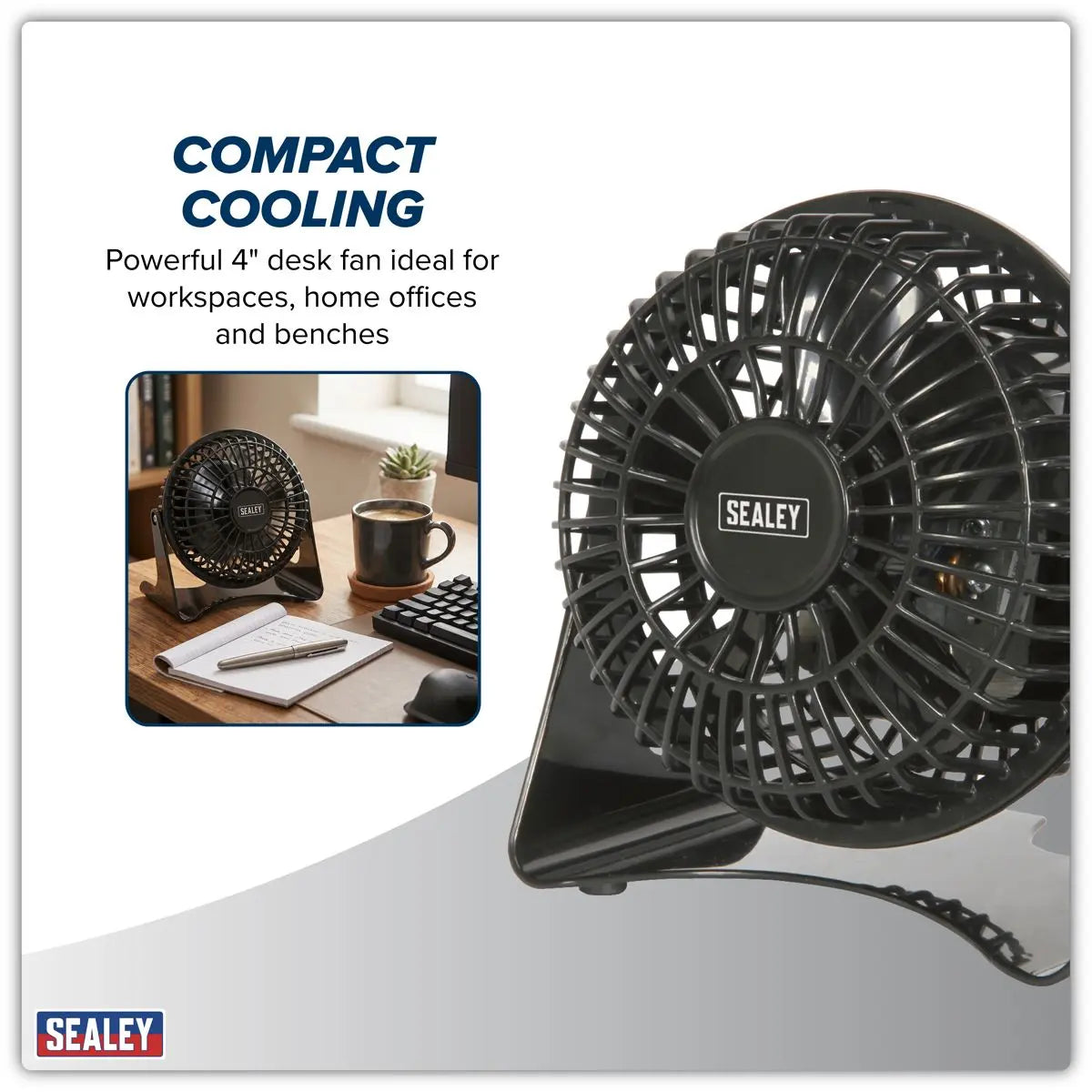 Sealey 4" Small Mini Desk Fan 230V White Rose Tools