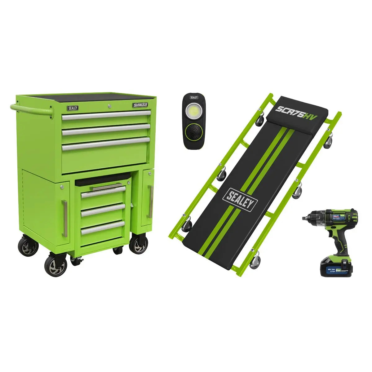 Sealey 4pc Rollcab & Utility Seat Kit with Creeper  White Rose Tools