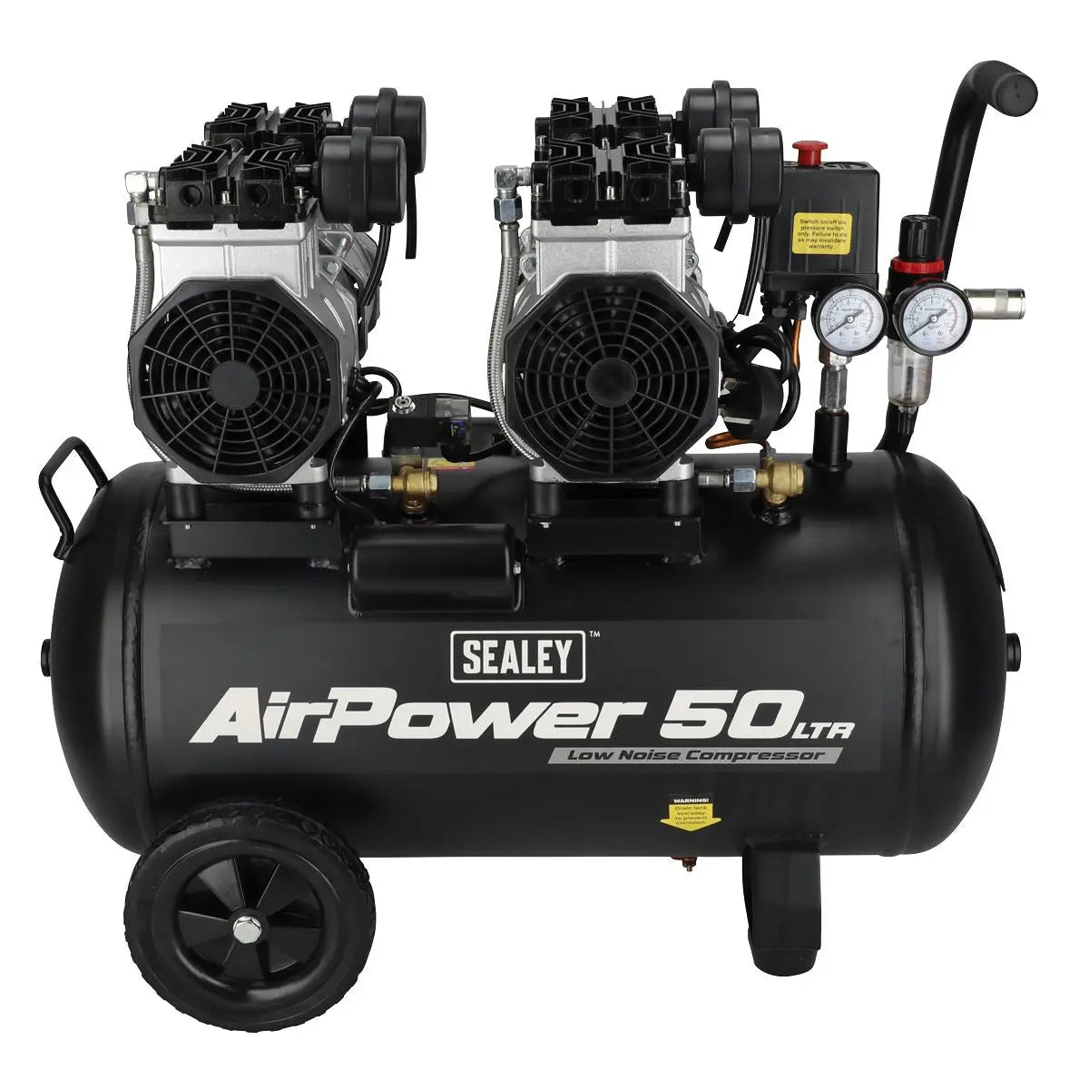 Sealey 50L Low Noise Oil Free Direct Drive Air Compressor 2 x 2hp  White Rose Tools
